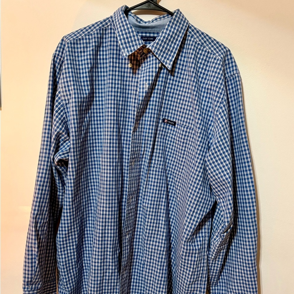 Chaps Blue and White Checkered Men's Shirt
